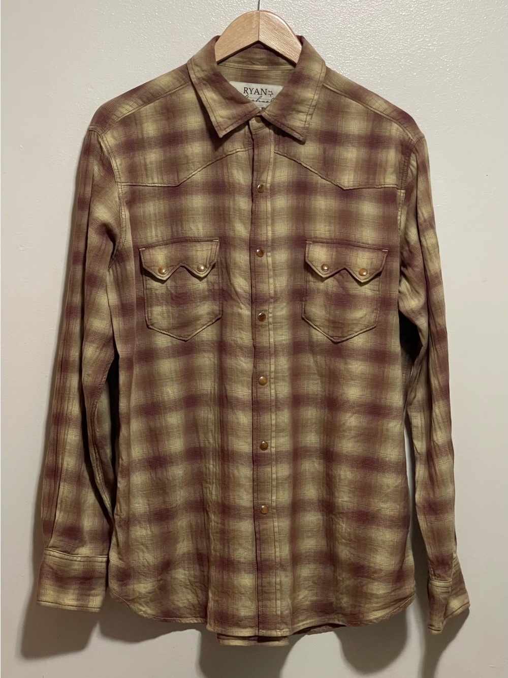 Women's Plaid Button-Down Shirt in Cream Brown by Ryan's